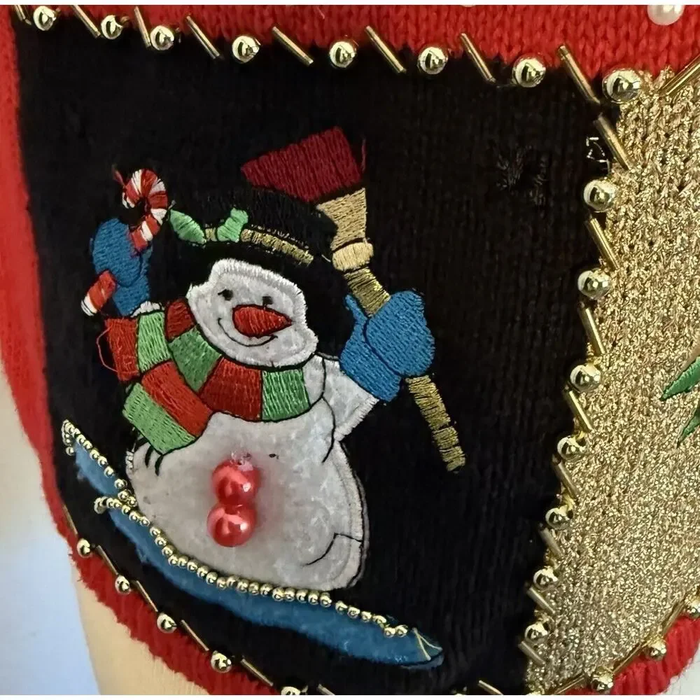 VTG Lisa International Sz PM Ugly Christmas Sweater Vest‎ Real Jingle Bells Snow